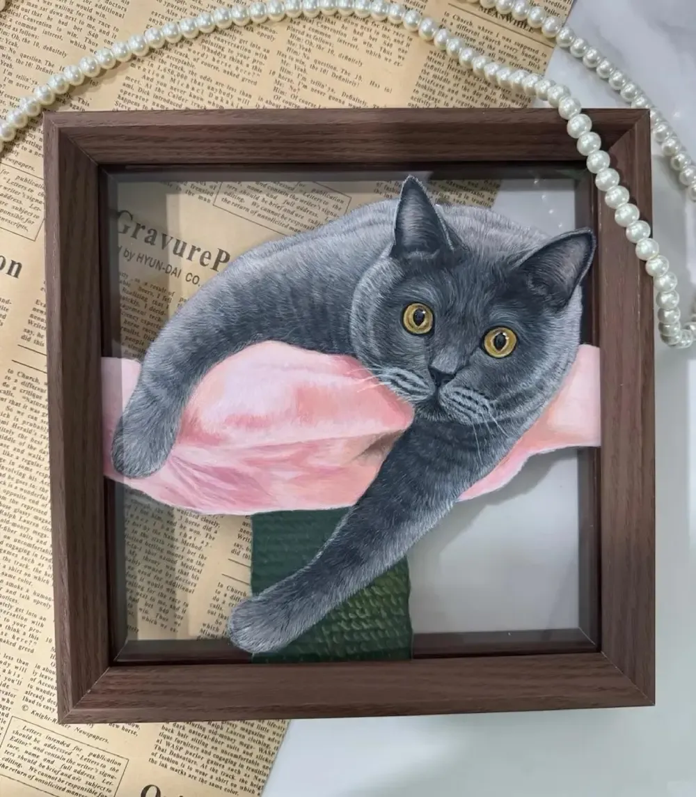 手書きペット肖像画3Dレイヤードアクリルオーナメント｜犬・猫のカスタム記念品