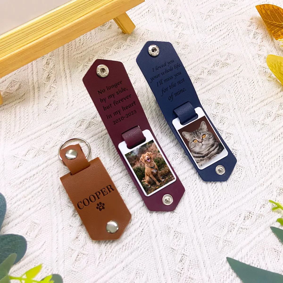 カスタムペット写真レザーキーホルダー