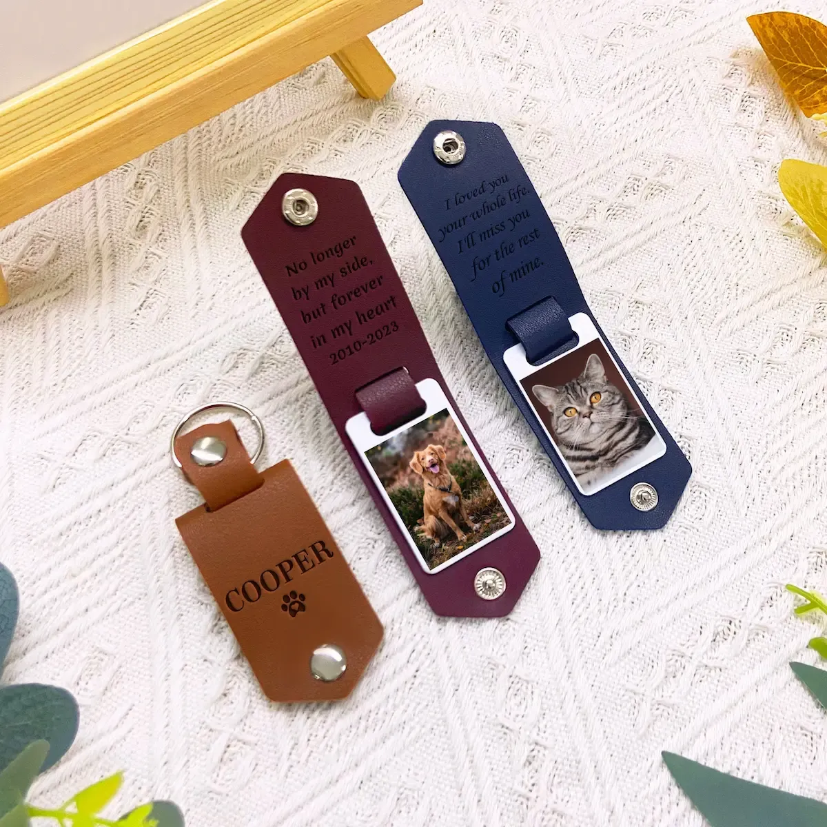 カスタムペット写真レザーキーホルダー
