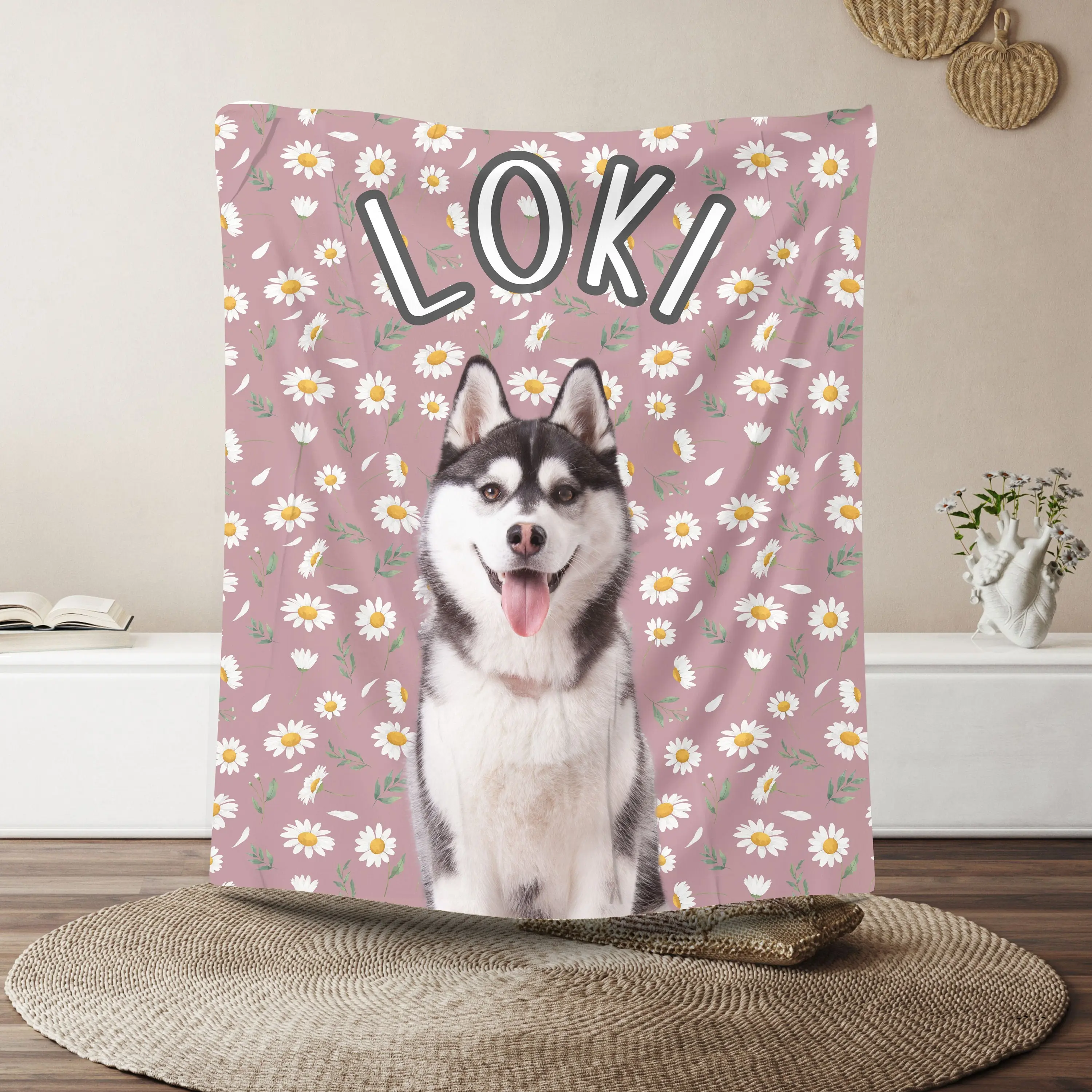 カスタマイズされたペットの写真の花柄ブランケット