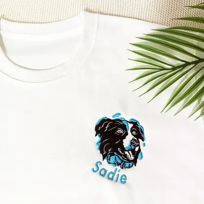 カラフルな刺繍のペットポートレートクルーネック、あなたの写真からカスタムペットの刺繍パーカー