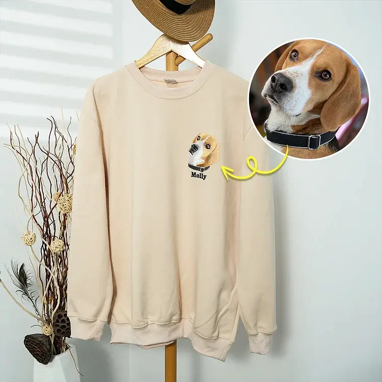 ペットの肖像画 写実風ペットの肖像画が入ったカスタム刺繍スウェットシャツ
