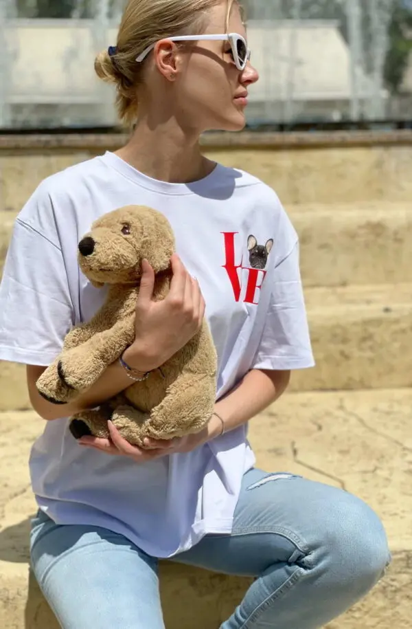 カスタムLOVEペットポートレートプリントフロント＆バックスウェットシャツパーカーTシャツ