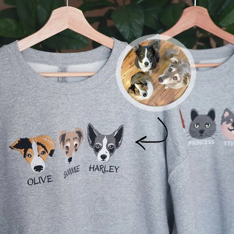 🐶🐱カスタム刺繍のペット T シャツ、パーカー、スウェットシャツの刺繍をカスタマイズ