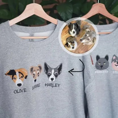 🐶🐱カスタム刺繍のペット T シャツ、パーカー、スウェットシャツの刺繍をカスタマイズ