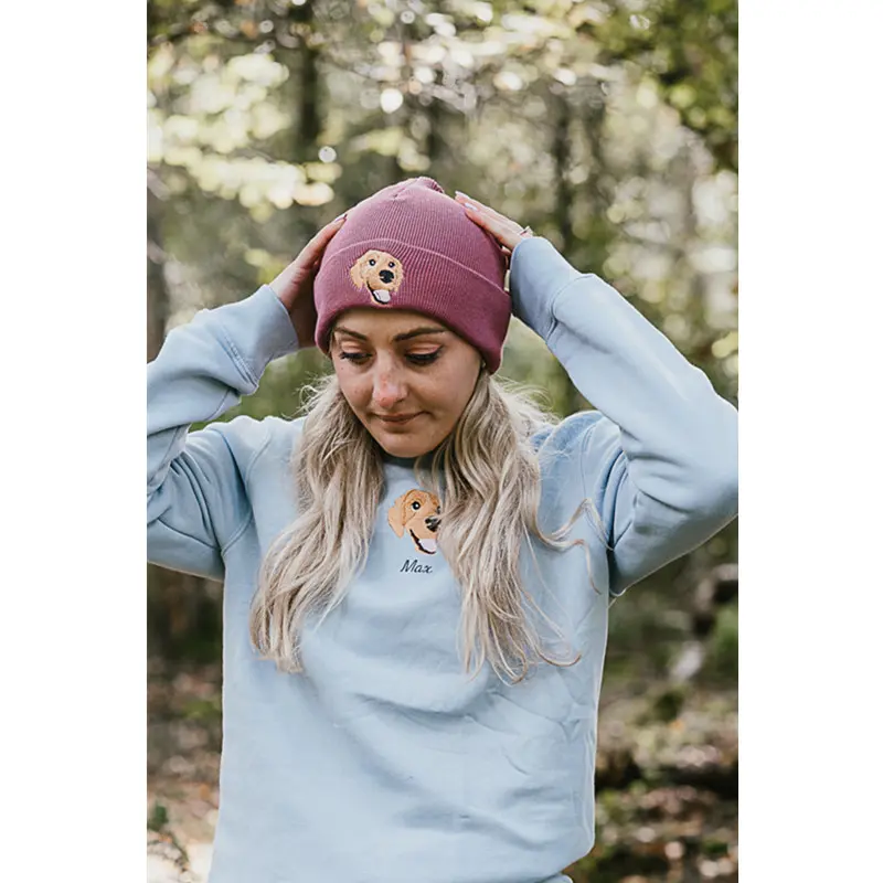 カスタム刺繍のペットの肖像画リサイクルオーガニックビーニーハット