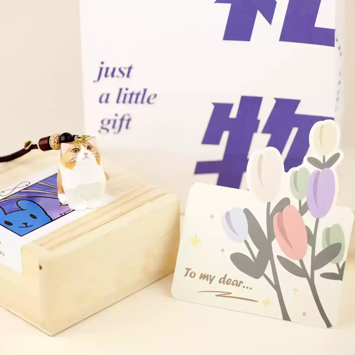 カスタム猫木彫りのストラップ-色だけカスタム