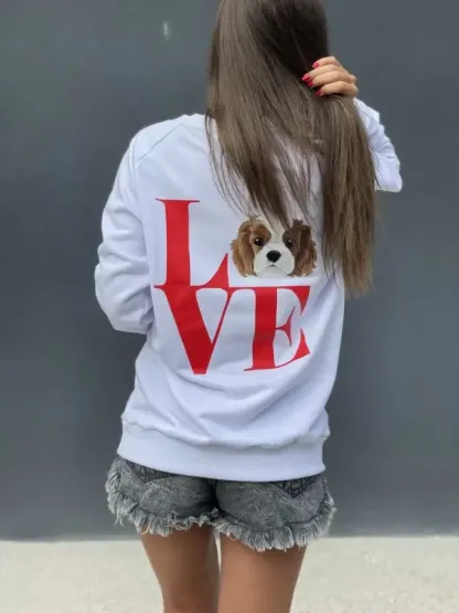 カスタムLOVEペットポートレートプリントフロント＆バックスウェットシャツパーカーTシャツ