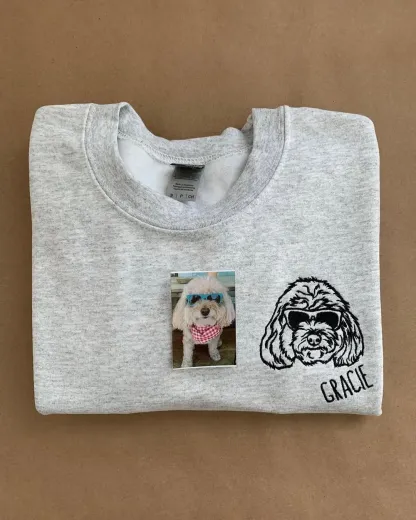 ペットの顔刺繍スウェット、Tシャツ、パーカー