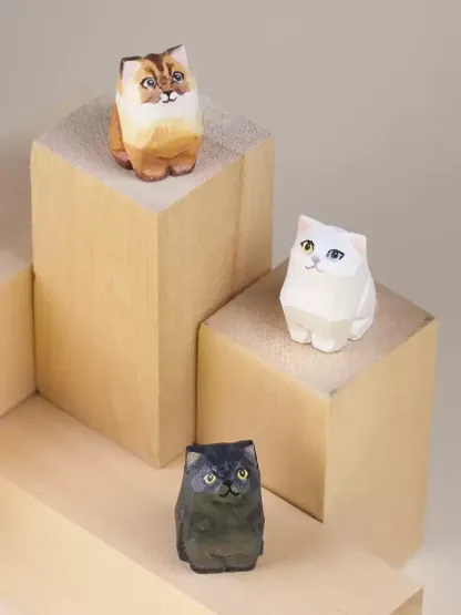 カスタム猫木彫りのストラップ-色だけカスタム