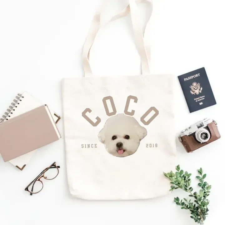 ペットの写真と名前を入れてペット トートバッグをカスタマイズ、パーソナライズされたペット トートバッグ