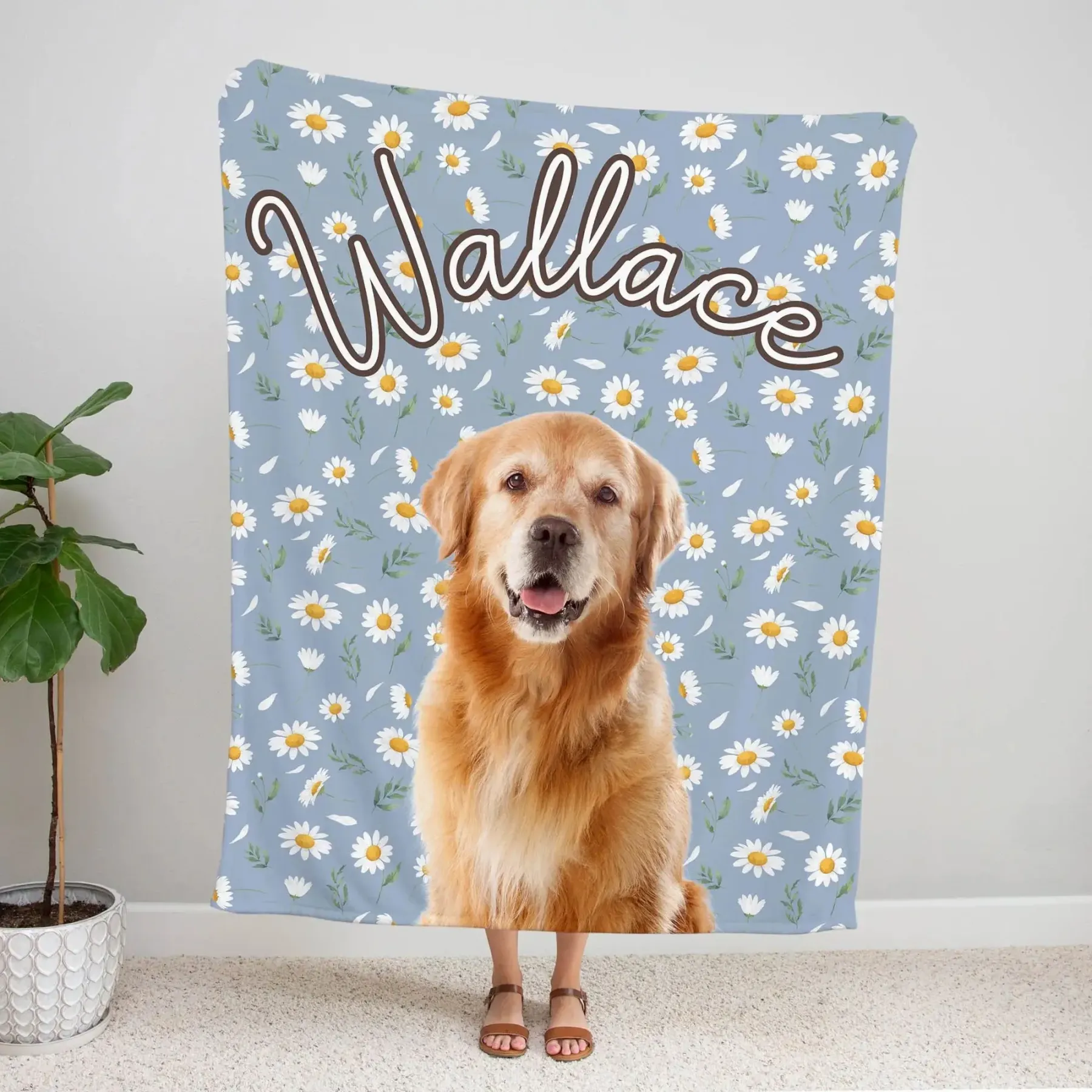 カスタマイズされたペットの写真の花柄ブランケット