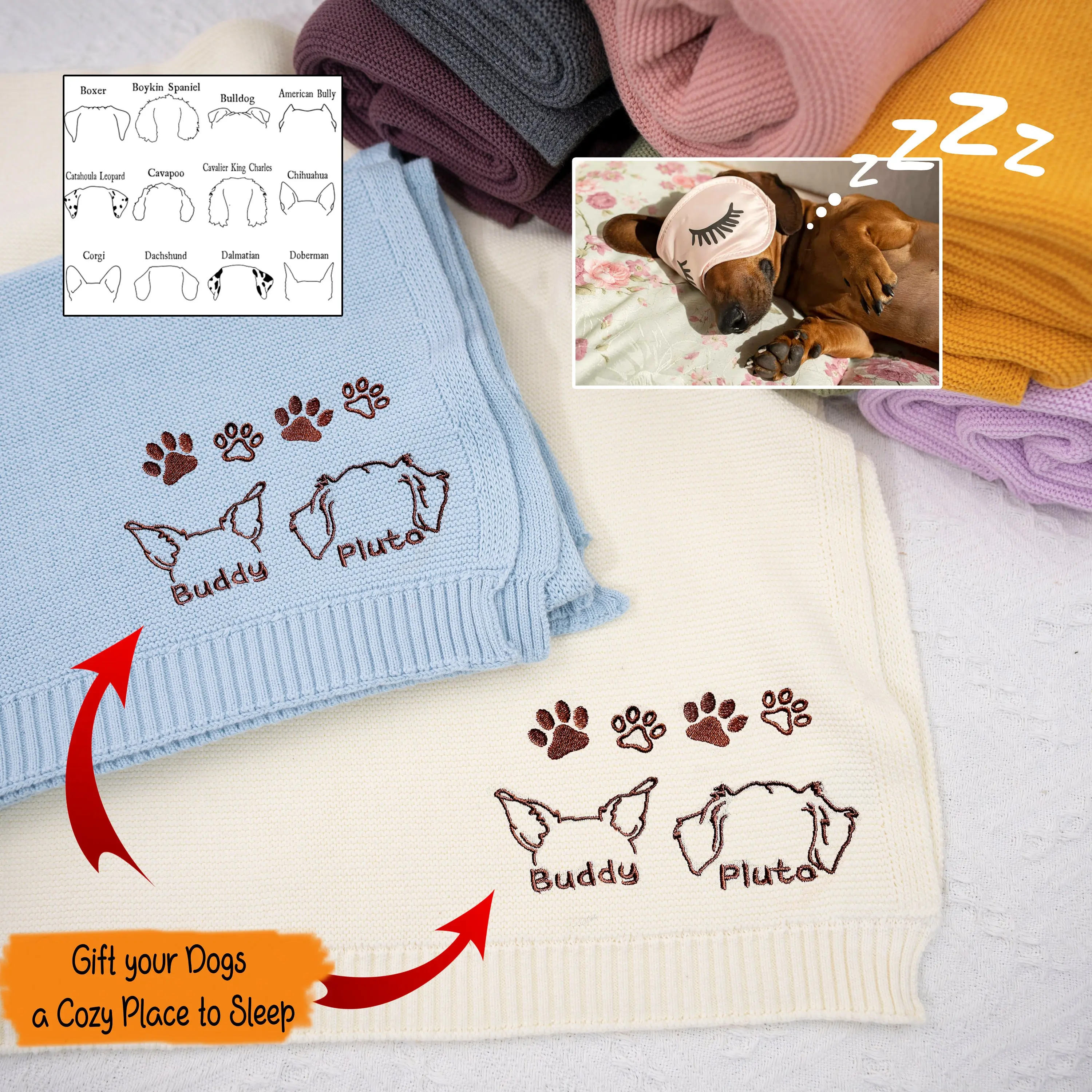 カスタムペットの耳パターンのニットブランケット