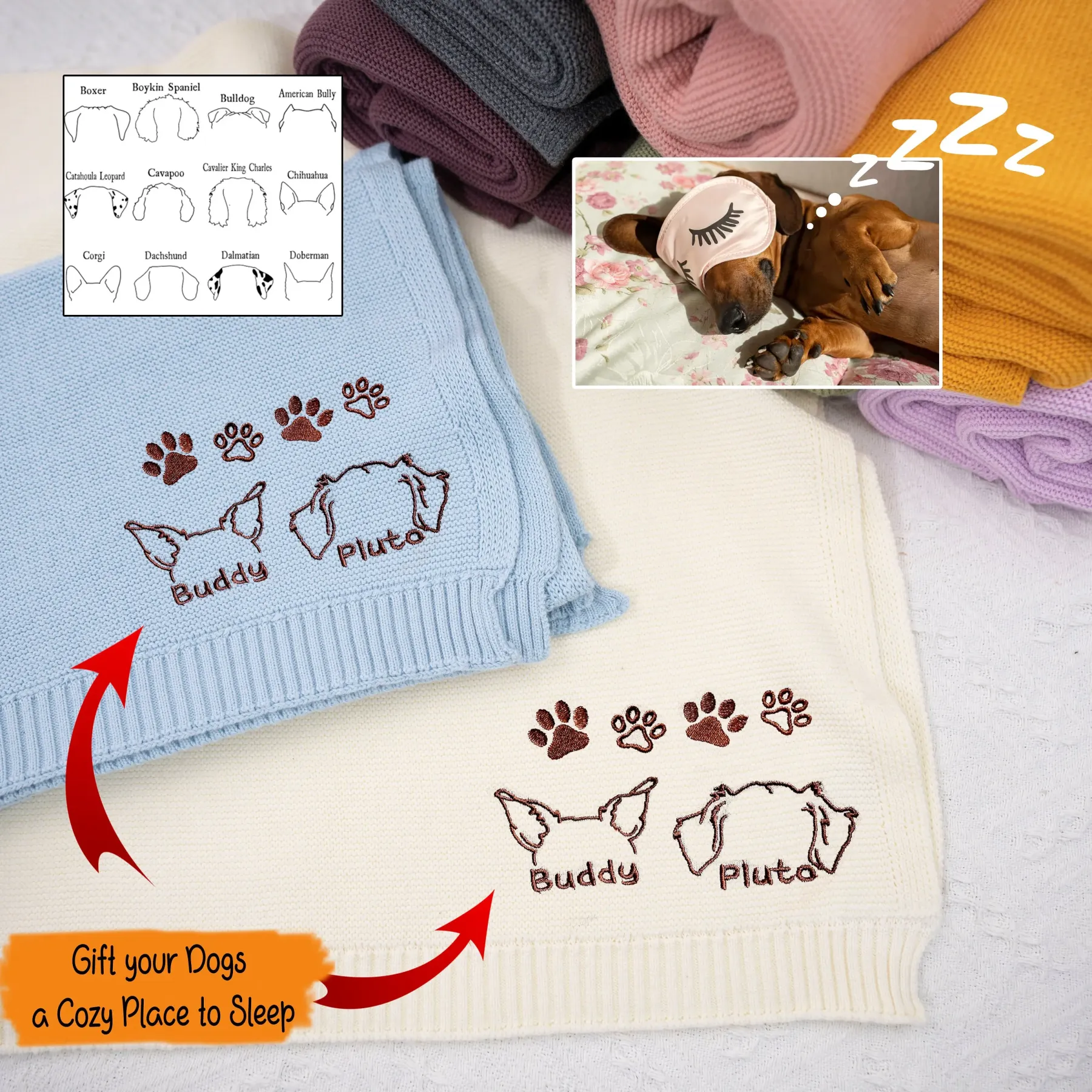 カスタムペットの耳パターンのニットブランケット