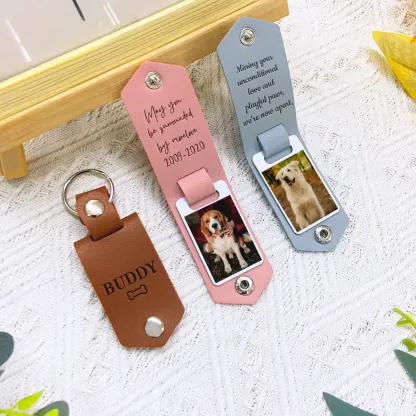 カスタムペット写真レザーキーホルダー