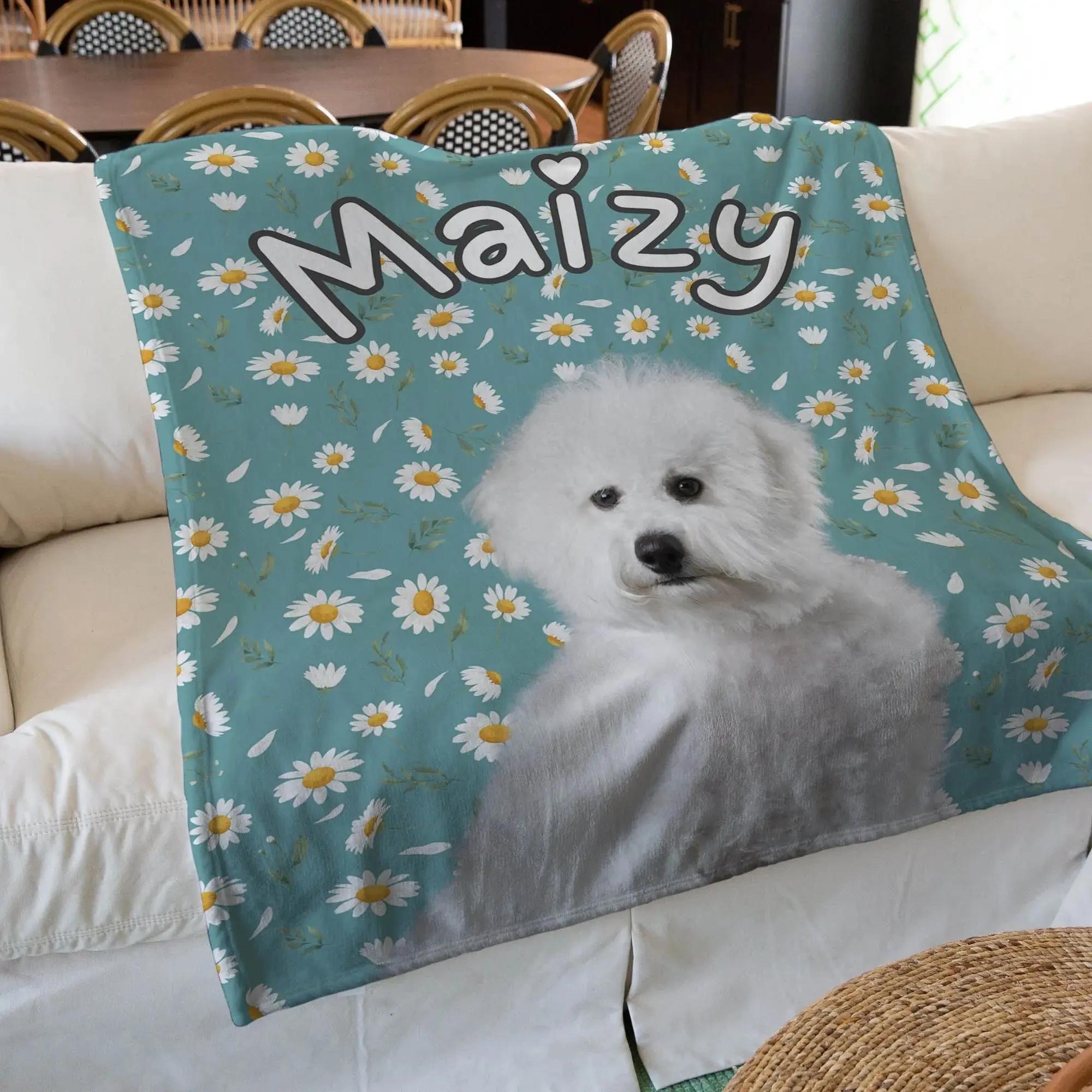 カスタマイズされたペットの写真の花柄ブランケット