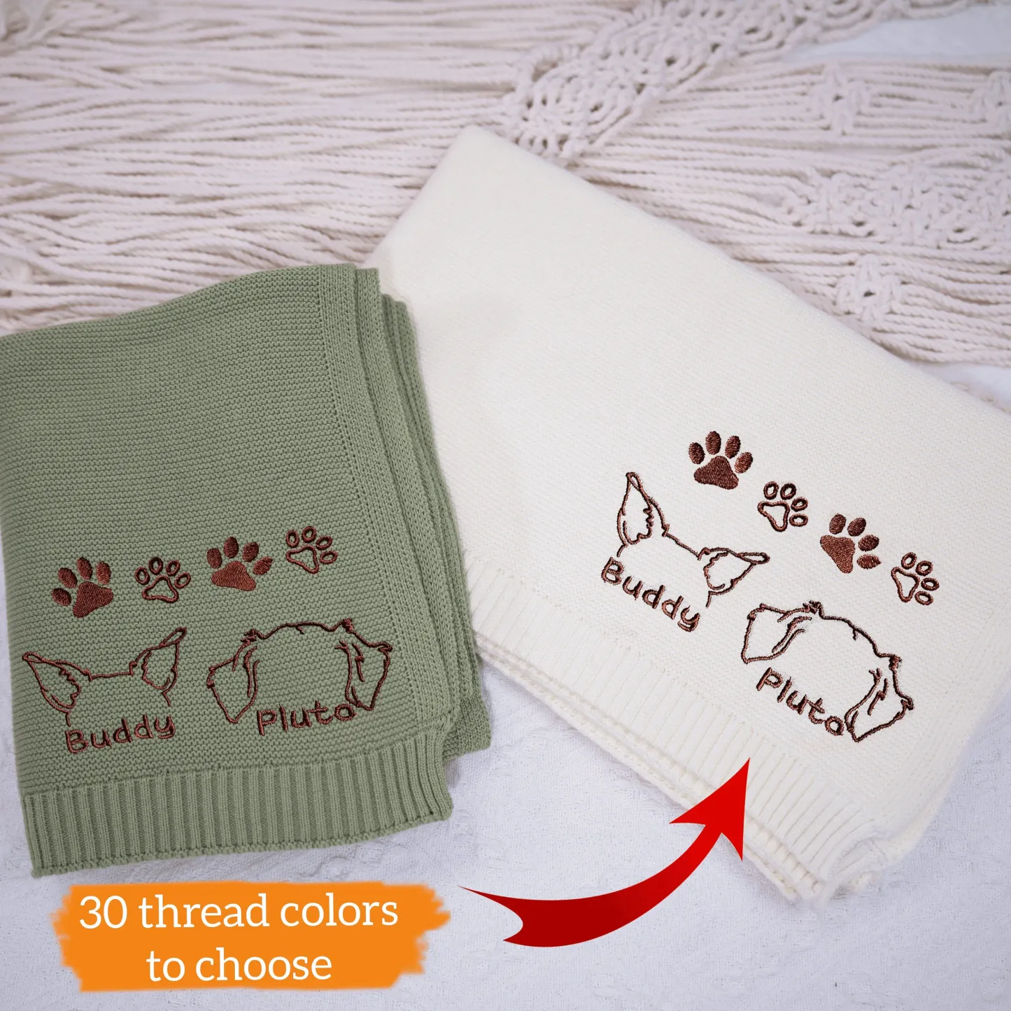 カスタムペットの耳パターンのニットブランケット