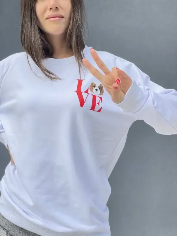 カスタムLOVEペットポートレートプリントフロント＆バックスウェットシャツパーカーTシャツ
