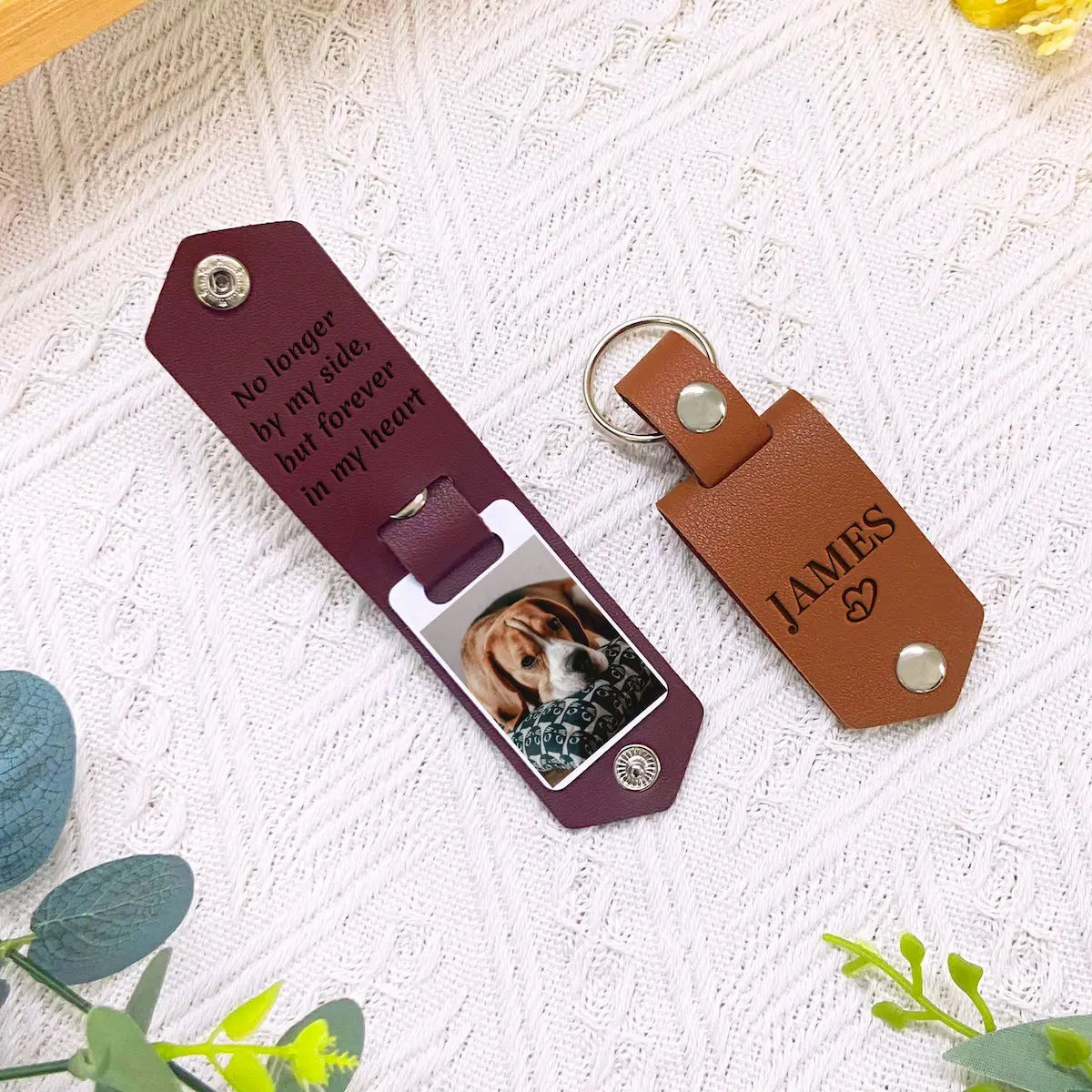 カスタムペット写真レザーキーホルダー