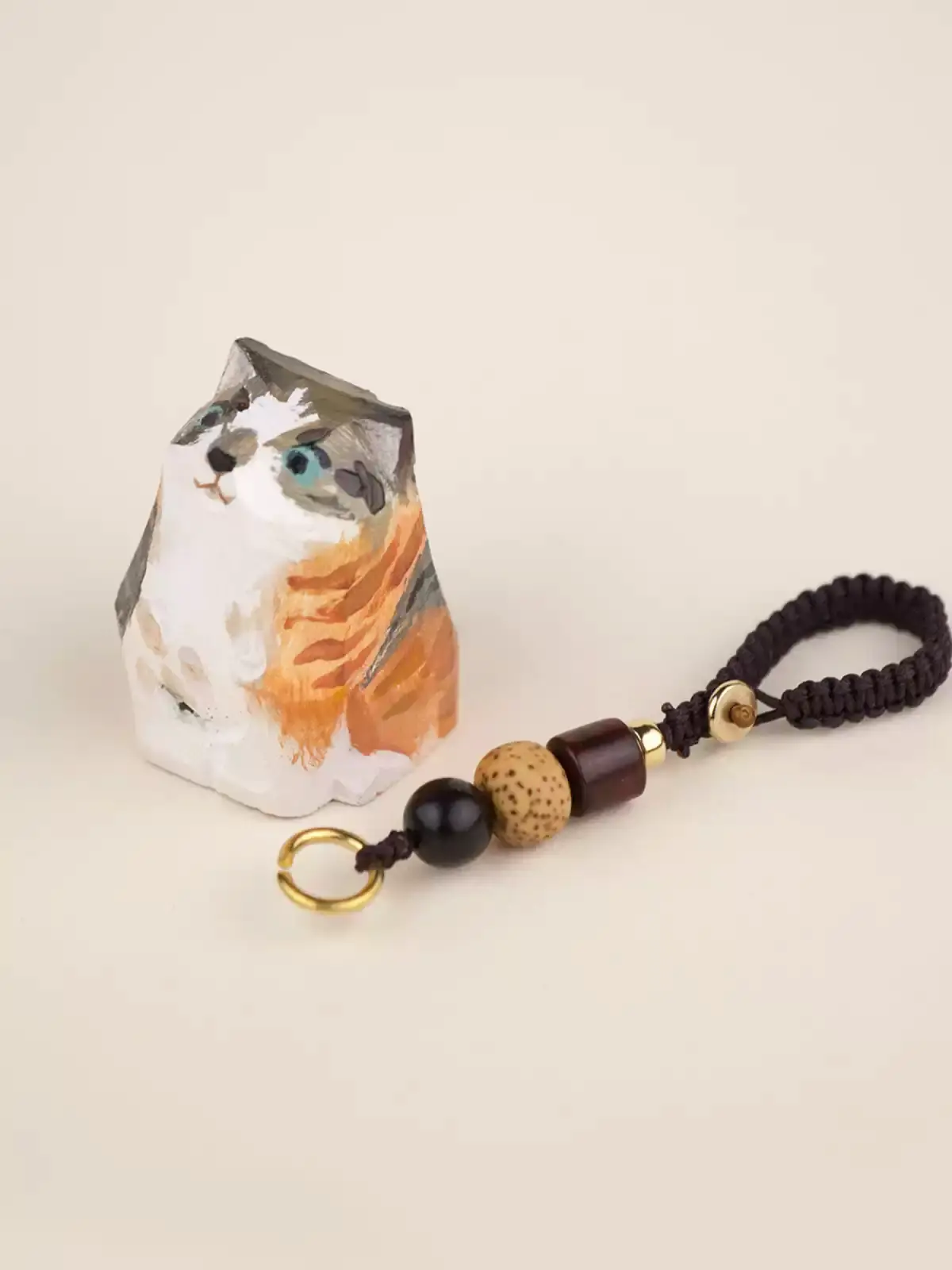 カスタム猫木彫りのストラップ-色だけカスタム