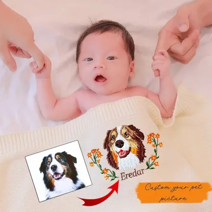 カスタムペット写真ガーランドスタイル刺繍ニットブランケット