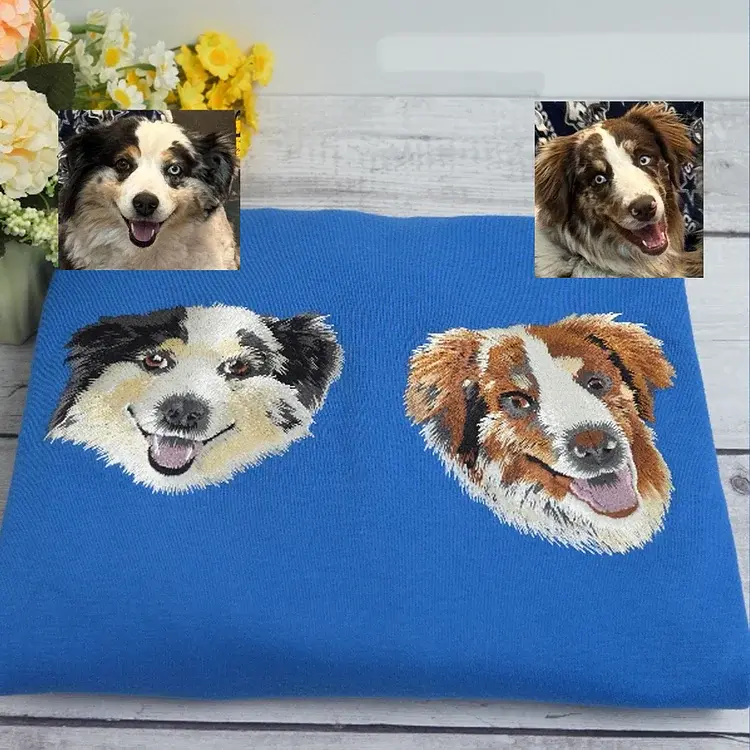 写実風ペットの肖像画が入ったカスタム刺繍スウェットシャツ