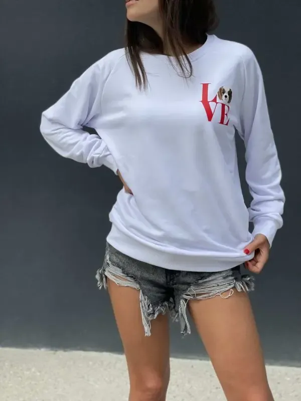 カスタムLOVEペットポートレートプリントフロント＆バックスウェットシャツパーカーTシャツ