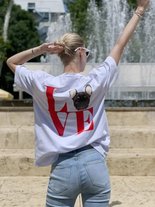 カスタムLOVEペットポートレートプリントフロント＆バックスウェットシャツパーカーTシャツ