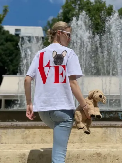 カスタムLOVEペットポートレートプリントフロント＆バックスウェットシャツパーカーTシャツ