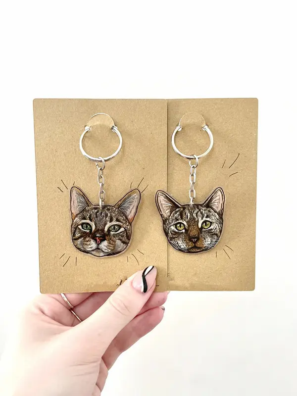 カスタムペットキーリング 犬の絵 ペットの肖像画 キーチェーン