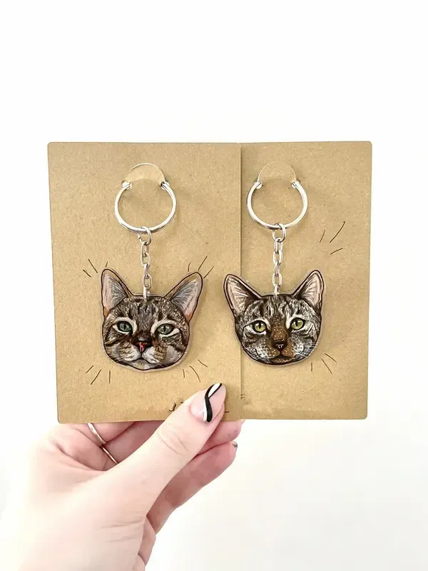 カスタムペットキーリング 犬の絵 ペットの肖像画 キーチェーン