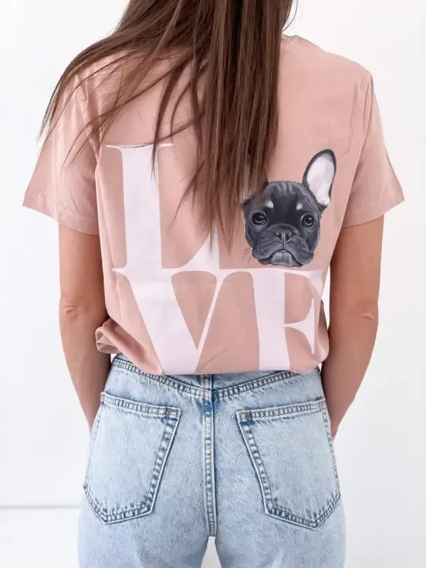 カスタムLOVEペットポートレートプリントフロント＆バックスウェットシャツパーカーTシャツ