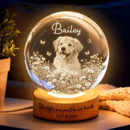 🐕 ペット写真入りメモリアルクリスタルボール – 天使への想いギフト ✨