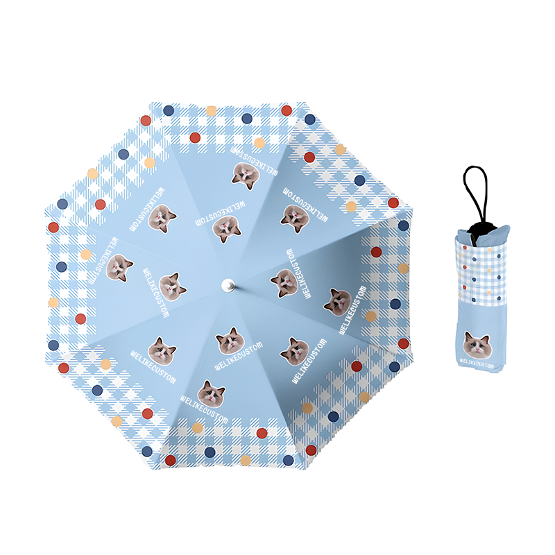 「Blue Plaid Dots」カスタマイズペット写真晴雨傘-welikecustom-MJ