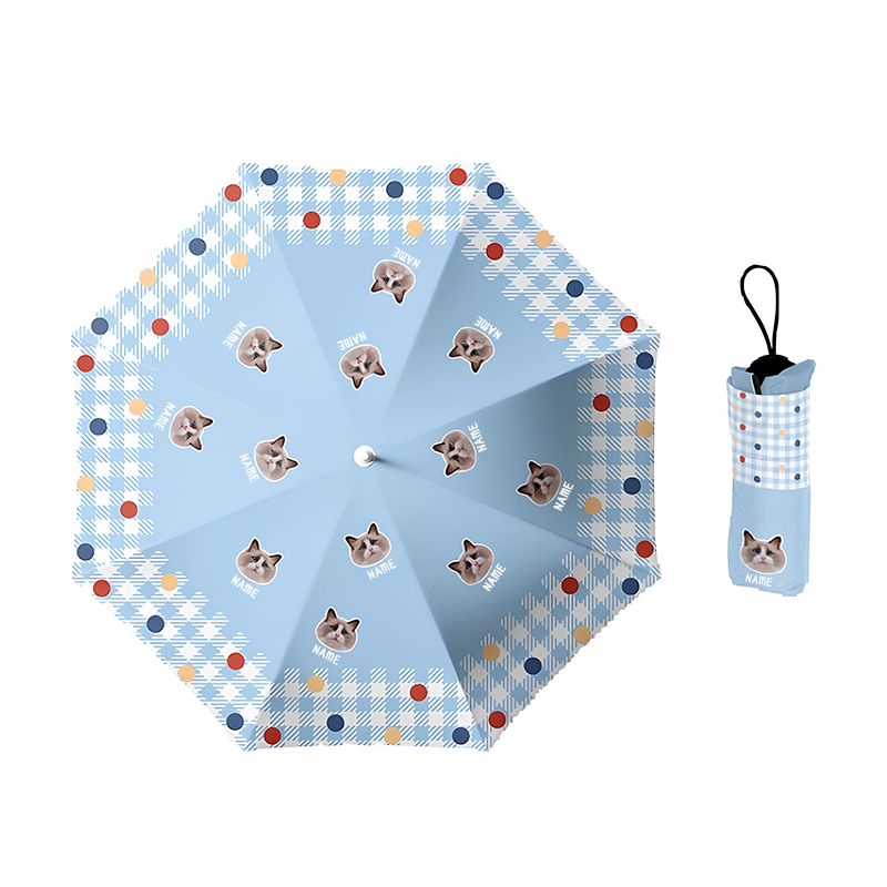 「Blue Plaid Dots」カスタマイズペット写真晴雨傘-welikecustom-MJ