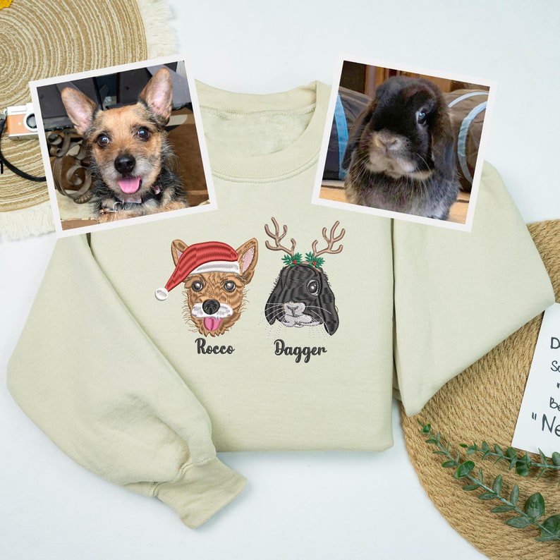 カスタマイズされたペットの刺繍入りクリスマス帽子シリーズ T シャツ、スウェットシャツ、パーカー-welikecustom-MJ