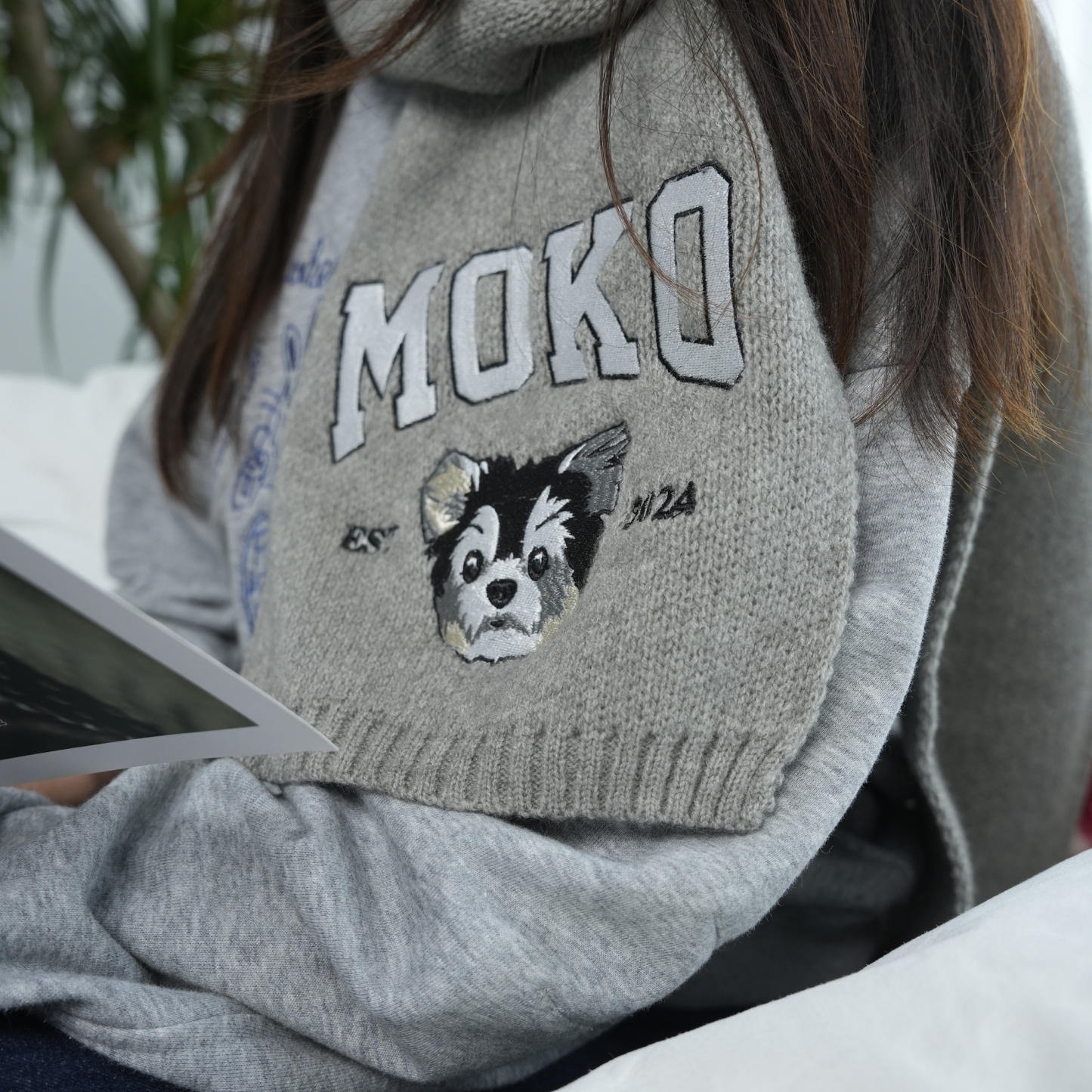 漫画風カスタム刺繍ペットポートレート織りスカーフ-welikecustom-MJ