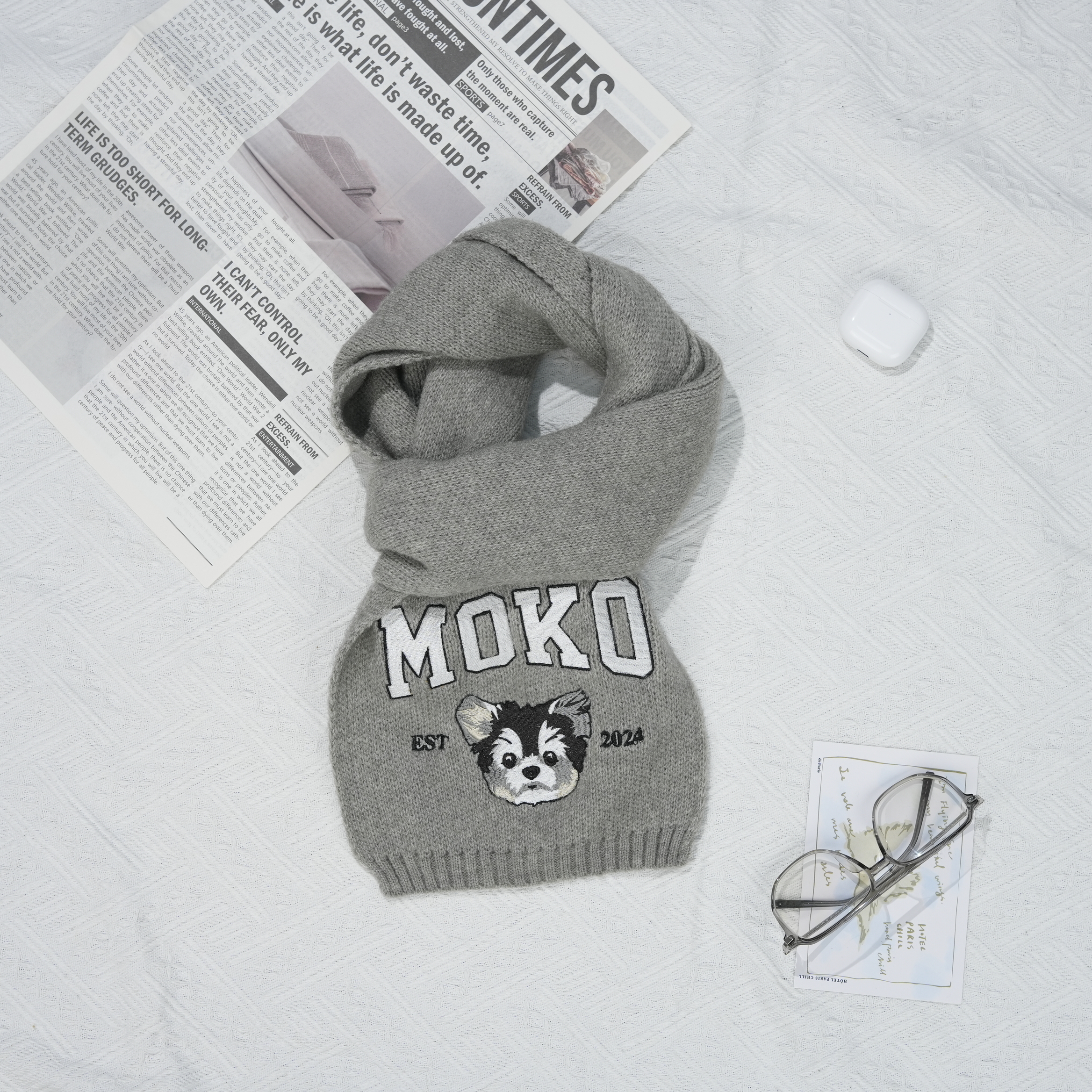 漫画風カスタム刺繍ペットポートレート織りスカーフ-welikecustom-MJ