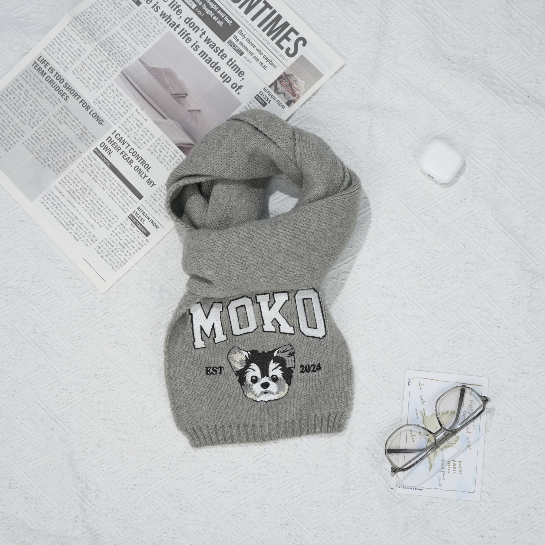 漫画風カスタム刺繍ペットポートレート織りスカーフ-welikecustom-MJ