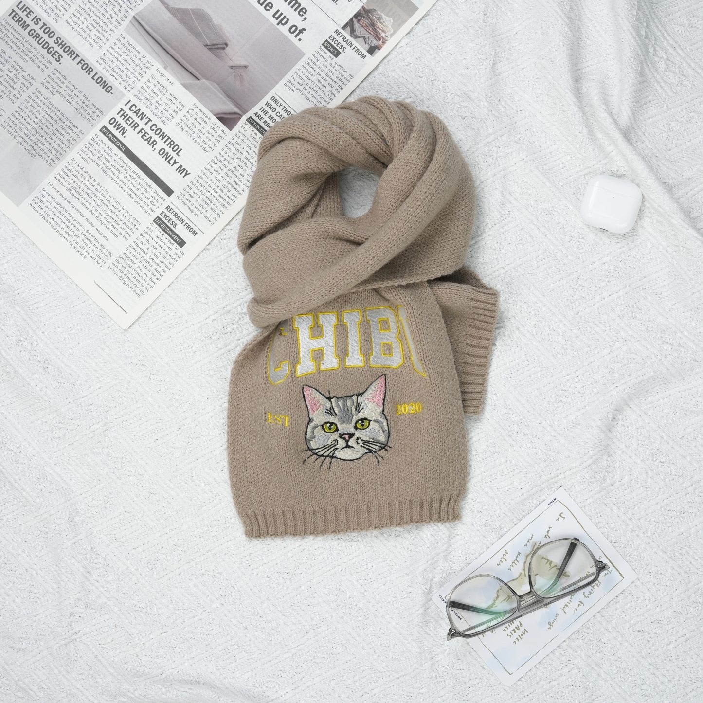 漫画風カスタム刺繍ペットポートレート織りスカーフ-welikecustom-MJ