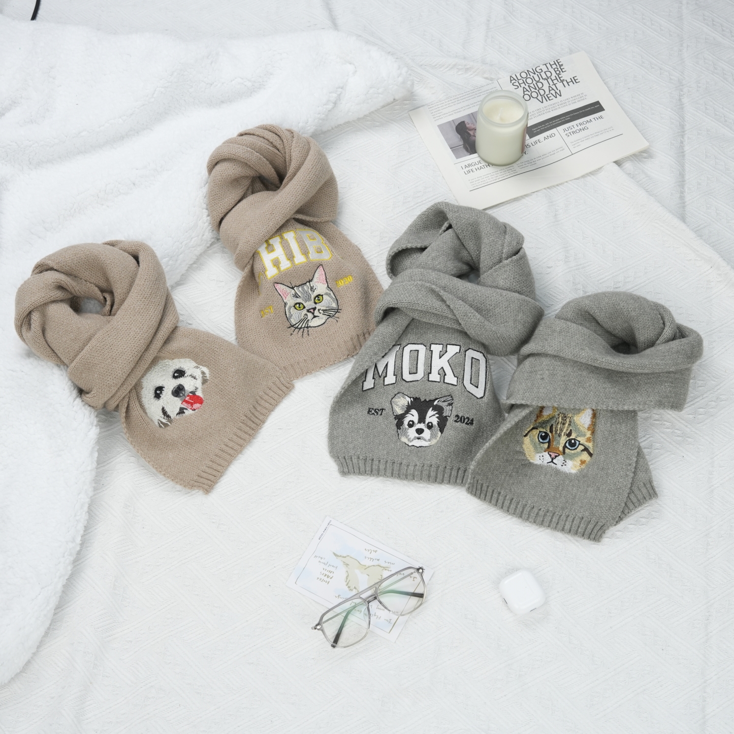 カスタム刺繍ペットポートレート織りスカーフ-welikecustom-MJ