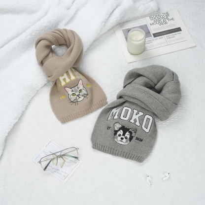 漫画風カスタム刺繍ペットポートレート織りスカーフ-welikecustom-MJ