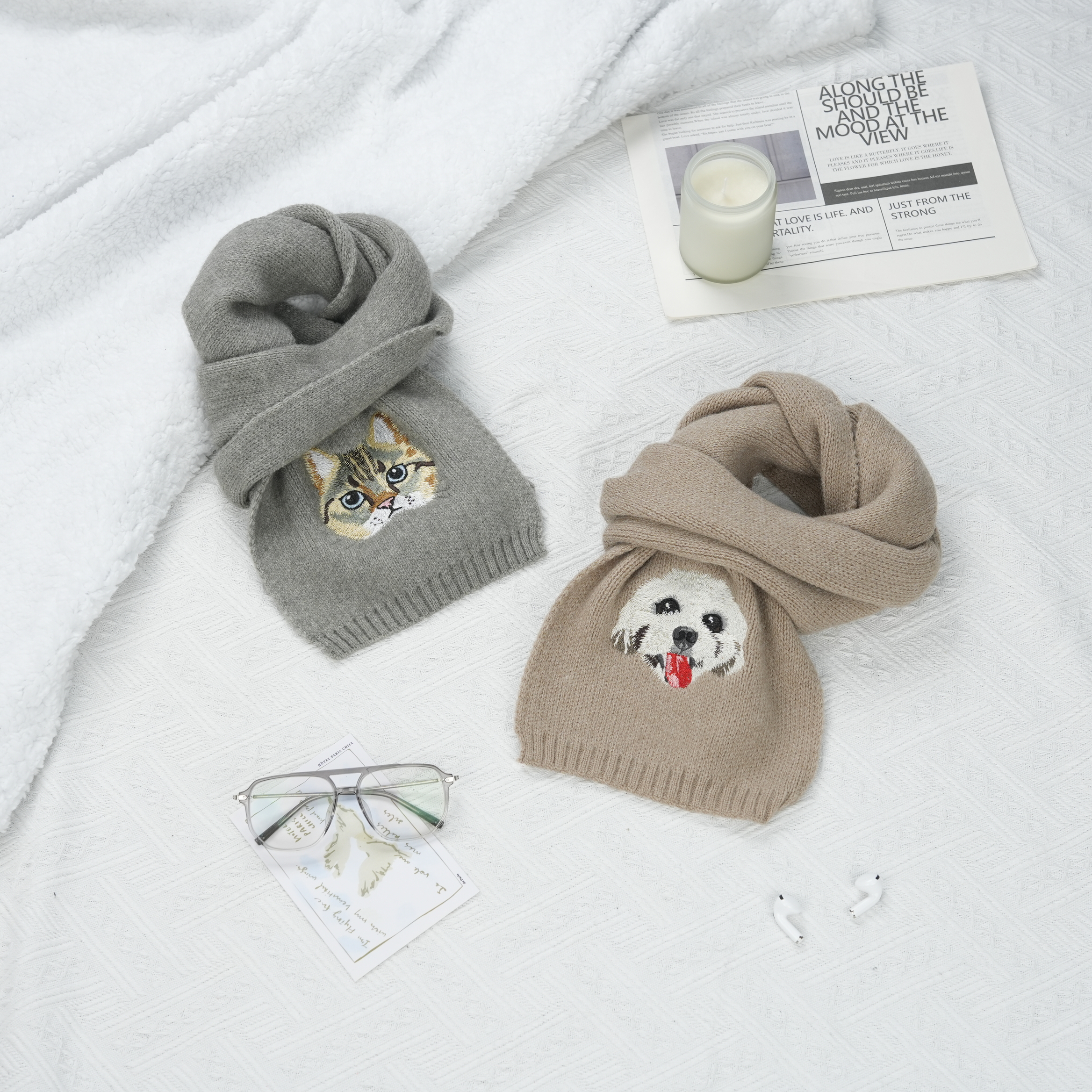 カスタム刺繍ペットポートレート織りスカーフ-welikecustom-MJ