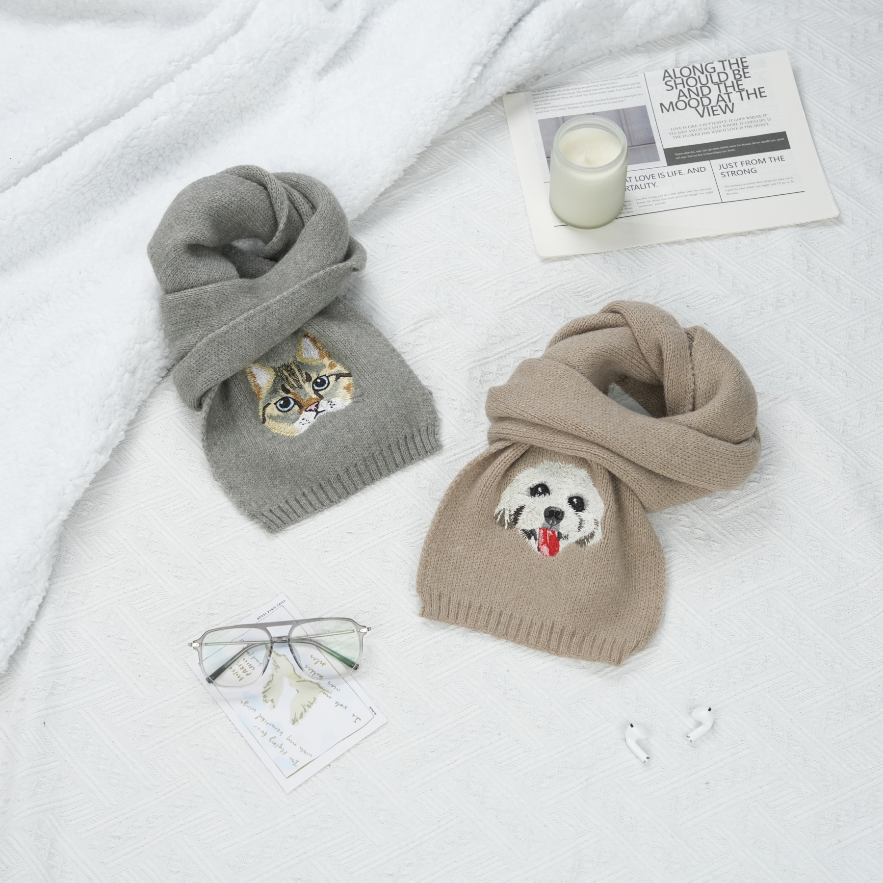 カスタム刺繍ペットポートレート織りスカーフ-welikecustom-MJ