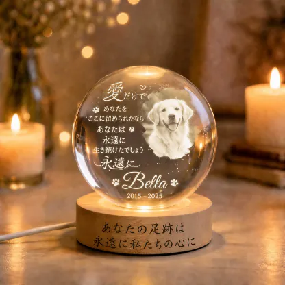 🐶 メモリアルテキスト入り パーソナライズドペットメモリアルクリスタルボールナイトライト 🕯️