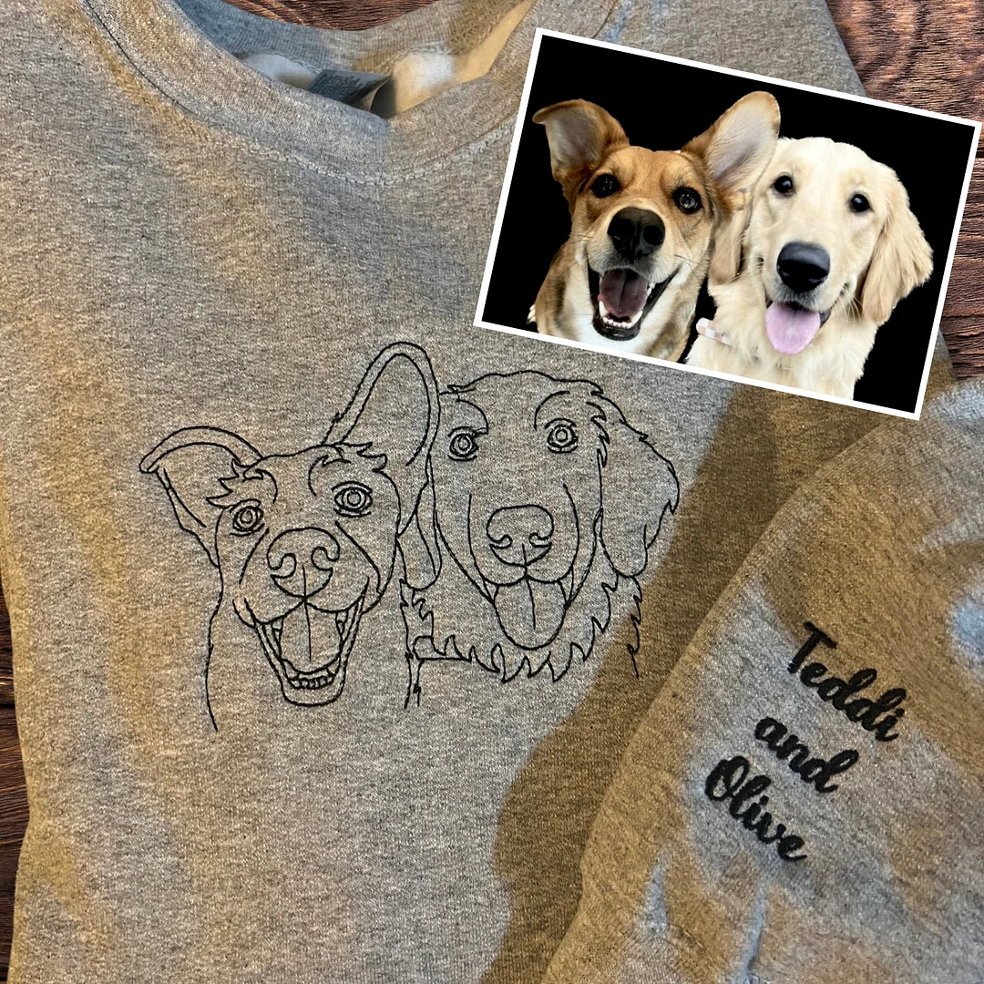 🐶ペットの写真シルエットをアート風に刺繍したTシャツ、スウェットシャツ、パーカーをカスタムメイド-welikecustom-MJ