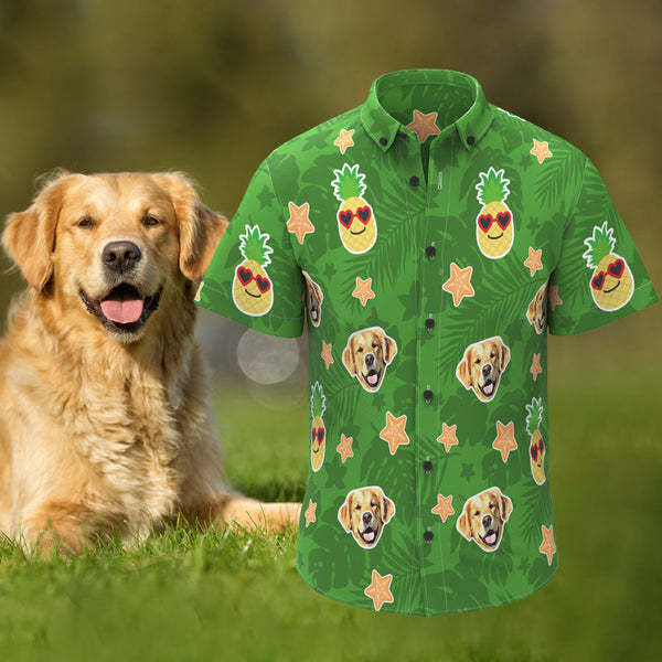 カスタムフェイスメンズハワイアンシャツ ペットの顔がプリントされたパイナップルアロハハワイアンシャツ-welikecustom-MJ