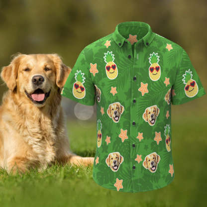 カスタムフェイスメンズハワイアンシャツ ペットの顔がプリントされたパイナップルアロハハワイアンシャツ-welikecustom-MJ