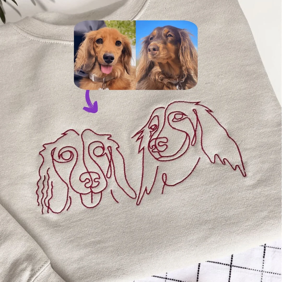 🐶ペットの写真シルエットをアート風に刺繍したTシャツ、スウェットシャツ、パーカーをカスタムメイド-welikecustom-MJ