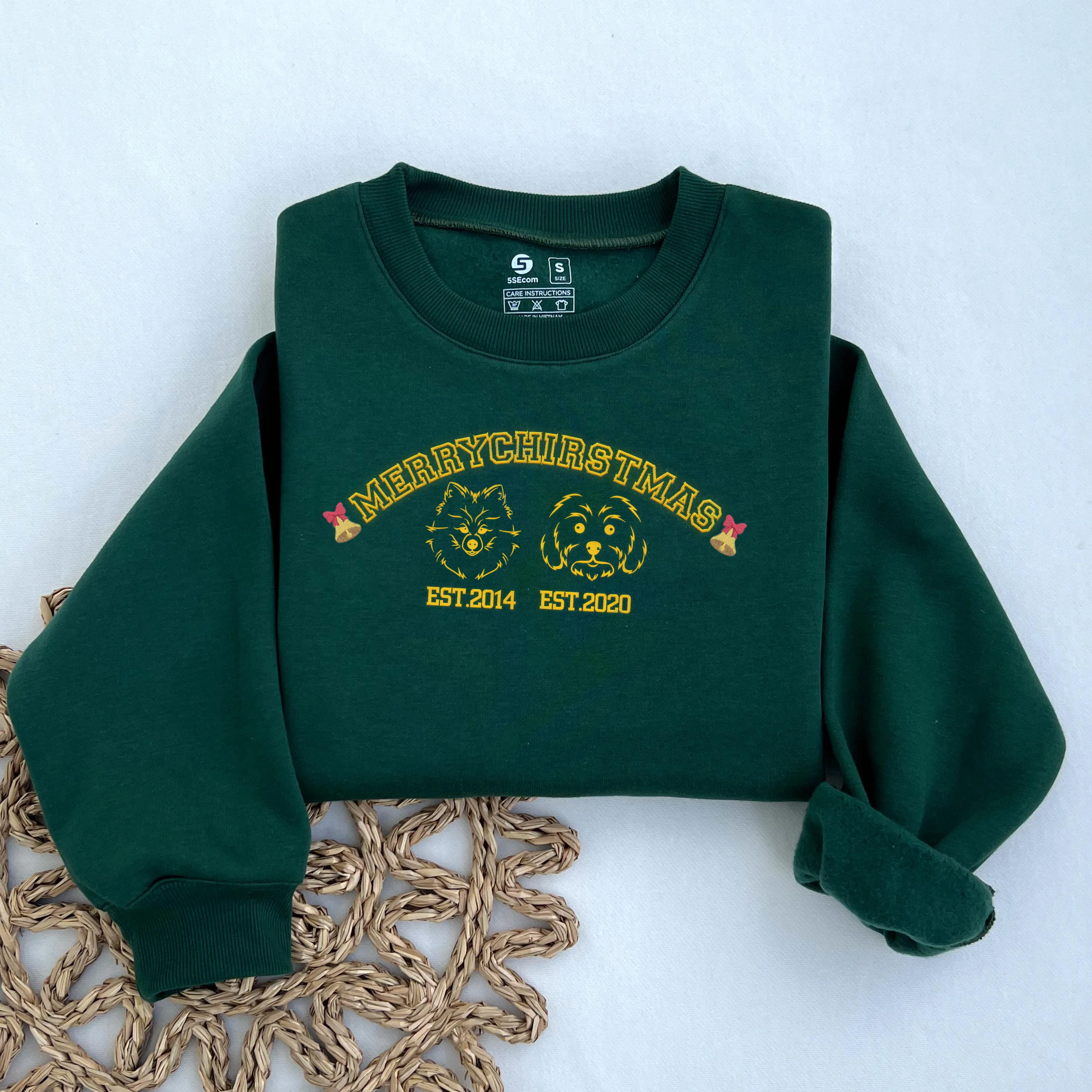 メリークリスマス パーソナライズされたペットの写真刺繍入りカレッジスウェットシャツ/パーカーTシャツ クリスマスギフト-welikecustom-MJ